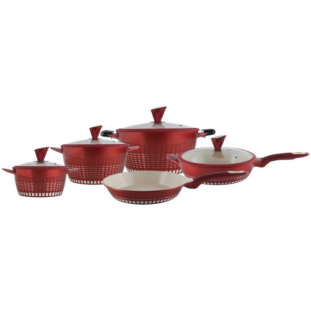 Batería de cocina Kochstelle Luxury Rojo Antiadherente Marmol 9 piezas 