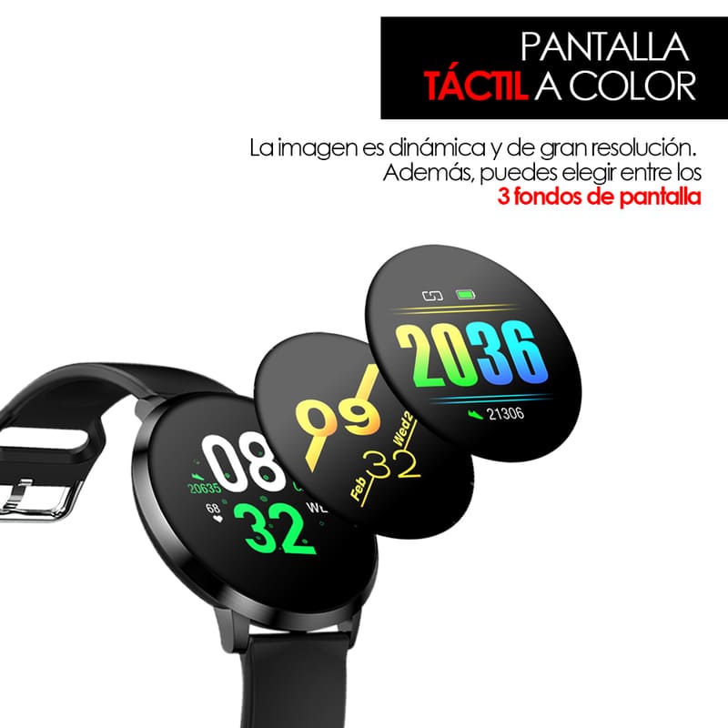 Redlemon Smartwatch Reloj Inteligente Deportivo con Monitor de Ritmo Cardiaco, Podómetro, Notificaciones de Mensajería y Redes, Pantalla Táctil, Contra Agua, Compatible con iOS y Android, Modelo W20
