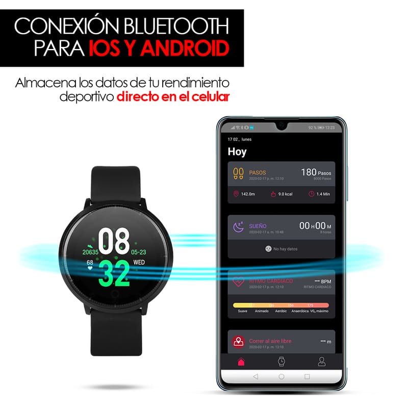 Redlemon Smartwatch Reloj Inteligente Deportivo con Monitor de Ritmo Cardiaco, Podómetro, Notificaciones de Mensajería y Redes, Pantalla Táctil, Contra Agua, Compatible con iOS y Android, Modelo W20