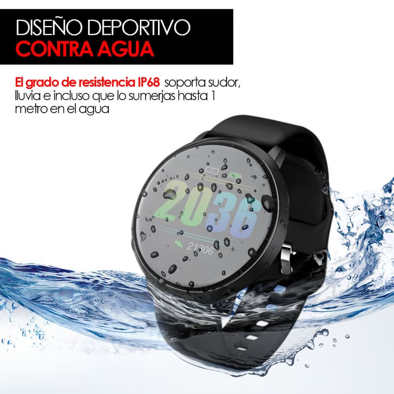 Redlemon Smartwatch Reloj Inteligente Deportivo con Monitor de Ritmo Cardiaco, Podómetro, Notificaciones de Mensajería y Redes, Pantalla Táctil, Contra Agua, Compatible con iOS y Android, Modelo W20