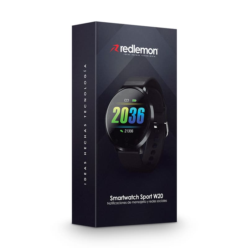 Redlemon Smartwatch Reloj Inteligente Deportivo con Monitor de Ritmo Cardiaco, Podómetro, Notificaciones de Mensajería y Redes, Pantalla Táctil, Contra Agua, Compatible con iOS y Android, Modelo W20