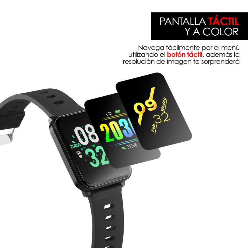 Redlemon Smartwatch Reloj Inteligente Sport con Monitor de Ritmo Cardiaco, Podómetro, Notificaciones de Mensajería y Redes, Pantalla Táctil, Contra Agua, Compatible con iOS y Android, Modelo W10
