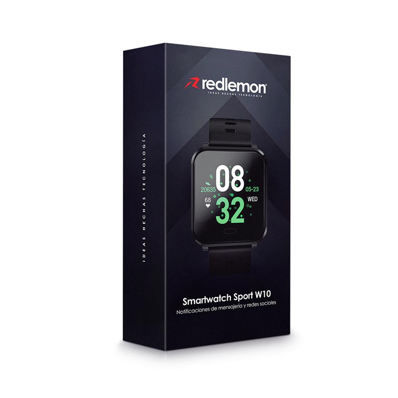 Redlemon Smartwatch Reloj Inteligente Sport con Monitor de Ritmo Cardiaco, Podómetro, Notificaciones de Mensajería y Redes, Pantalla Táctil, Contra Agua, Compatible con iOS y Android, Modelo W10