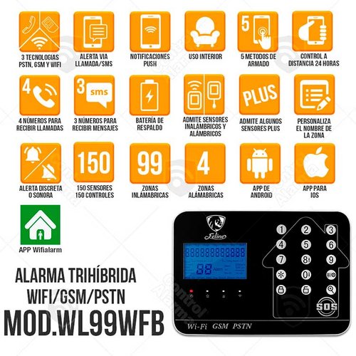 Wifi Kit 14  Alarma Touch Negra Triple Tecnologia GSM Cel Inalambrica Seguridad Casa Vecinal Negocio