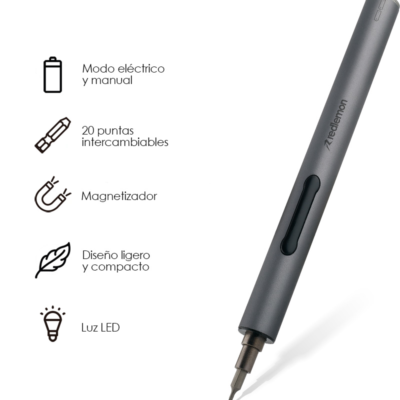 Desarmador Eléctrico 20 Puntas Magnéticas Portátil Redlemon.