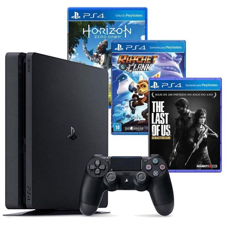 Consola PS4 Playstation 4 Slim 4K HDR BluRay + 3 Juegos digitales - Negro
