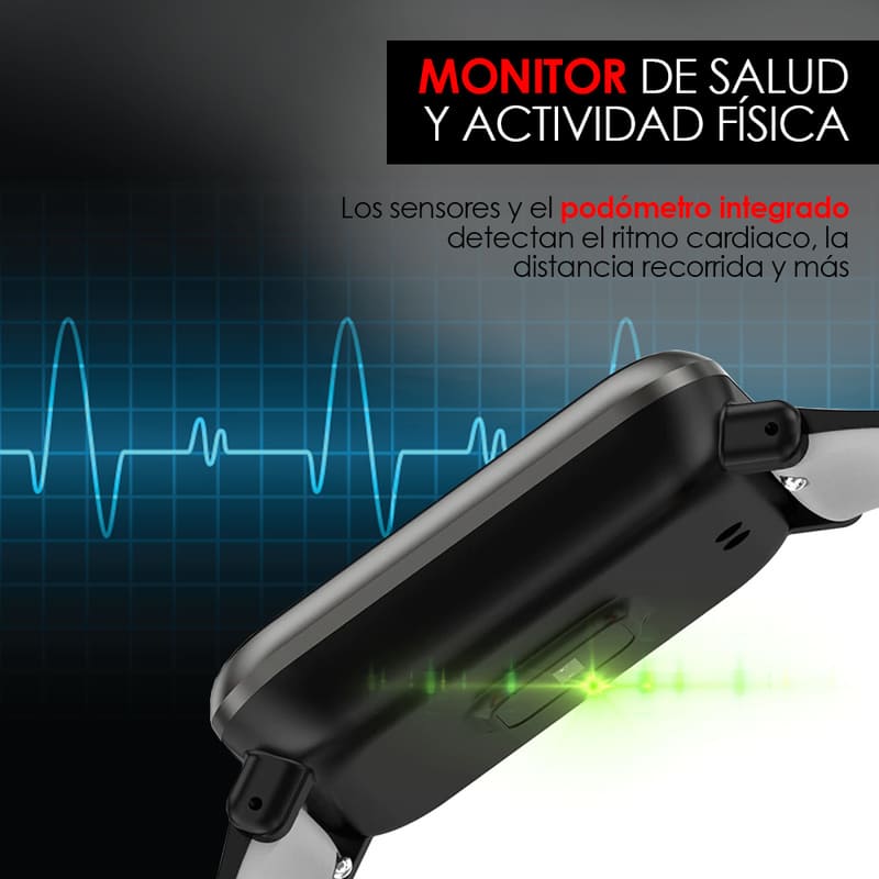 Redlemon Smartwatch Reloj Inteligente Deportivo Impermeable con Monitor de Ritmo Cardiaco, Podómetro, Contador de Calorías. Notificaciones de Mensajería y Redes, Compatible con iOS y Android, Mod. W30