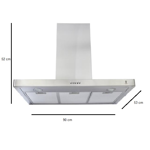 Campana extractora de pared tipo T en acero inoxidable SUPRA TORINO de 90 cm