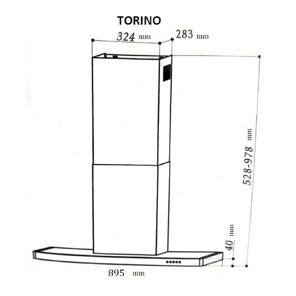 Campana extractora de pared tipo T en acero inoxidable SUPRA TORINO de 90 cm