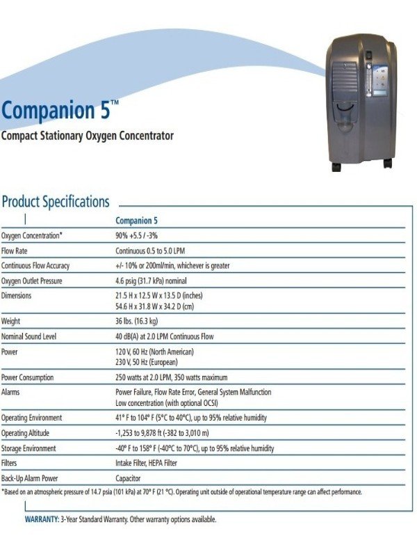 Concentrador De Oxigeno Companion Caire De 1 A 5 Litros
