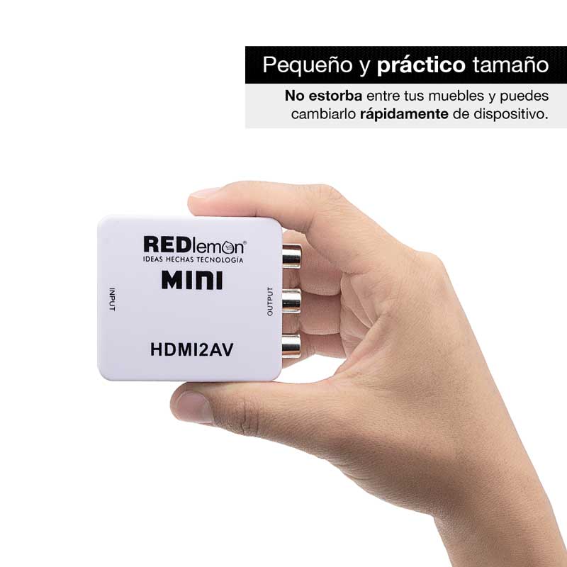 REDLEMON Adaptador y Convertidor HDMI a RCA 1080P, Digital a Análogo, para Audio y Video. Compatible con Consolas de Videojuegos PS4, Xbox, DVD, Blue Ray, TV Box, PC y Sistemas de Televisión de Paga (Decodificador), con Cable de Corriente
