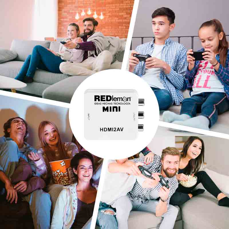 REDLEMON Adaptador y Convertidor HDMI a RCA 1080P, Digital a Análogo, para Audio y Video. Compatible con Consolas de Videojuegos PS4, Xbox, DVD, Blue Ray, TV Box, PC y Sistemas de Televisión de Paga (Decodificador), con Cable de Corriente