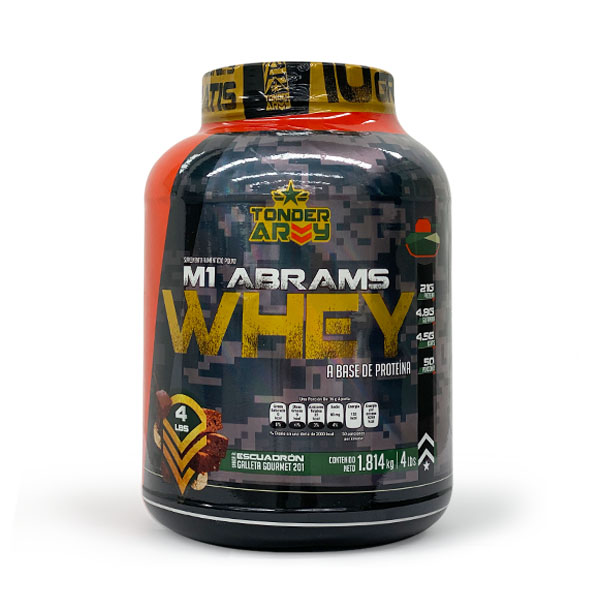 Suplemento Alimenticio - Proteina Whey con BCAA'S y Glutamina - M1 Abrams Marca Tonder Army de 4 libras con 50 servicios de 21 g de proteina c/u Sabor: Escuadron Galleta Gourmet 201