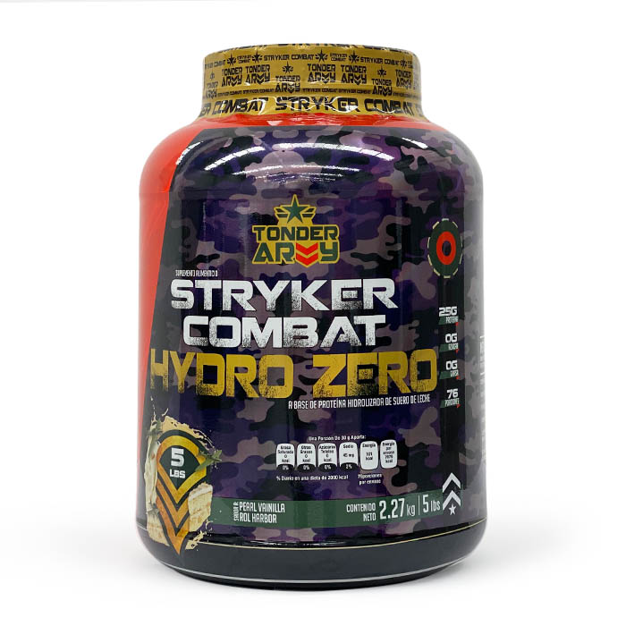 Suplemento Alimenticio - Proteina 100% Whey Hidrolizada 0% Carbohidratos - Stryker Combat Marca Tonder Army de 5 libras con  76 servicios de 25 g de protei­na c/u Sabor: Pearl Vainilla Rol Harbor