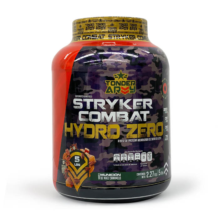 Suplemento Alimenticio - Protei­na 100% Whey Hidrolizada 0% Carbohidratos - Stryker Combat Marca Tonder Army de 5 libras con 76 servicios de 25 g de protei­na c/u Sabor: Municiones de Nuez Caramelo