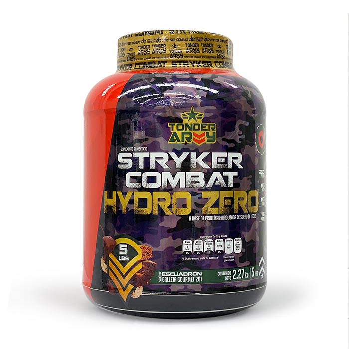 Suplemento Alimenticio - Proteina 100% Whey Hidrolizada 0% Carbohidratos - Stryker Combat Marca Tonder Army de 5 libras con 76 servicios de 25 g de protei­na c/u Sabor: Escuadron Galleta Gourmet 201