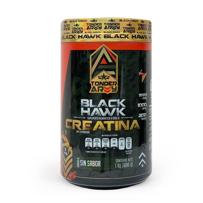 Suplemento Alimenticio - Creatina - Black Hawk - Marca Tonder Army de 1 Kg con 200 Servicios en polvo sin sabor