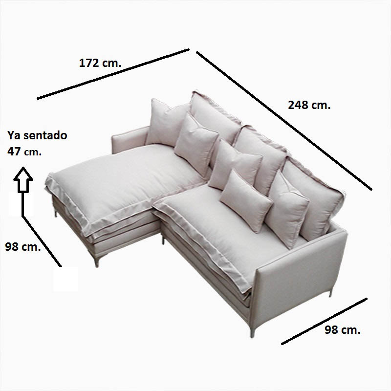 Sala Nube Tela Louis Gris Piedra y cojines  Beige Chaise Izq.// ENTREGA A CDMX Y ZONA METROPOLITANA.