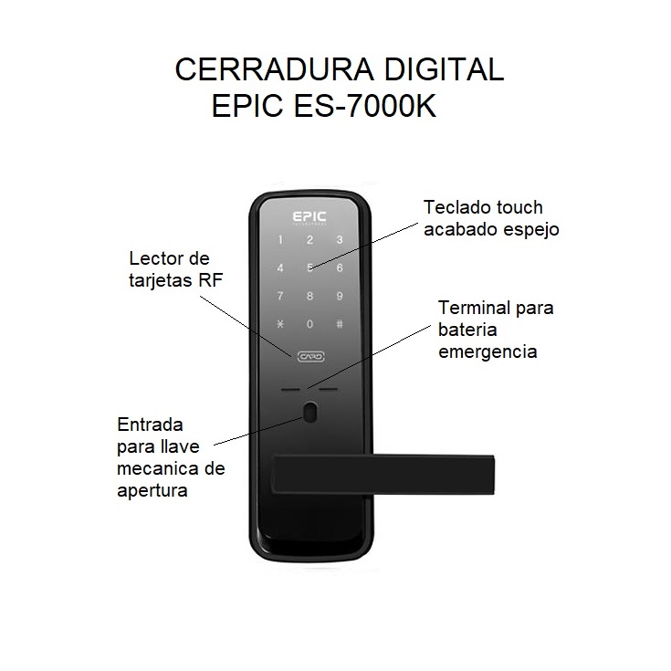 Cerradura Digital EPIC ES-7000K (Tarjeta, Clave y Llaves)