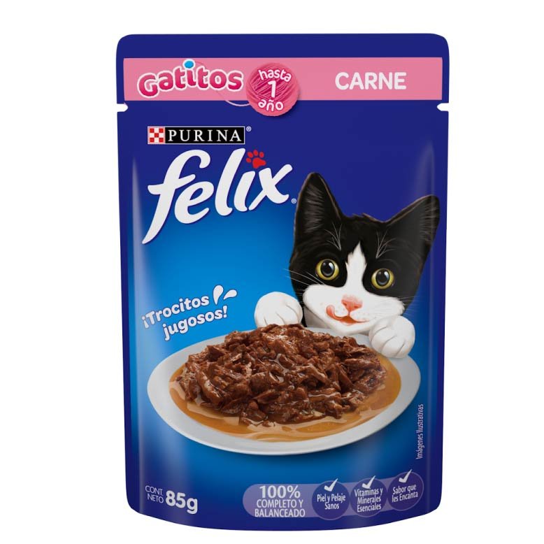 Alimento Para Gatito Felix  Carne - 12 Sobres de 85 Gr