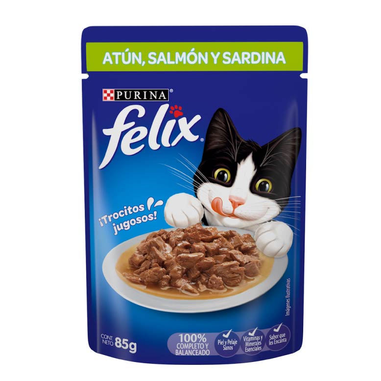 Alimento Gato Felix Atun Salmon Y Sardina - 12 Sobres De 85 Gr