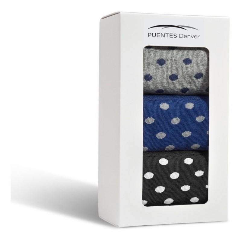 Calcetines de Vestir Algodón 3-Pack Azul, Gris, Negro By Puentes Denver en caja de Regalo