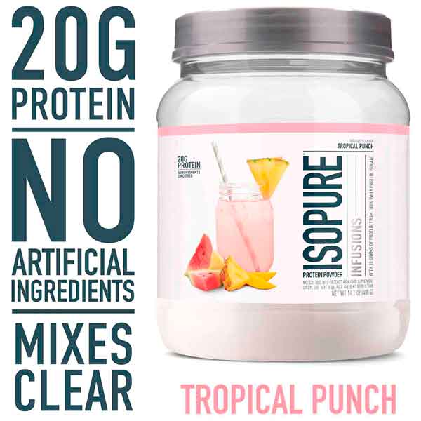 Proteína ISOPURE INFUSION 14.1oz- sabor TROPICAL PUNCH - Y CILINDRO gratis