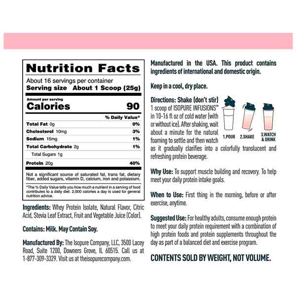 Proteína ISOPURE INFUSION 14.1oz- sabor TROPICAL PUNCH - Y CILINDRO gratis