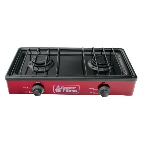 ESTUFA DE GAS DE 2 QUEMADORES CON CUBIERTA PORCELINIZADA Y CUERPO DE LAMINA PINTADA