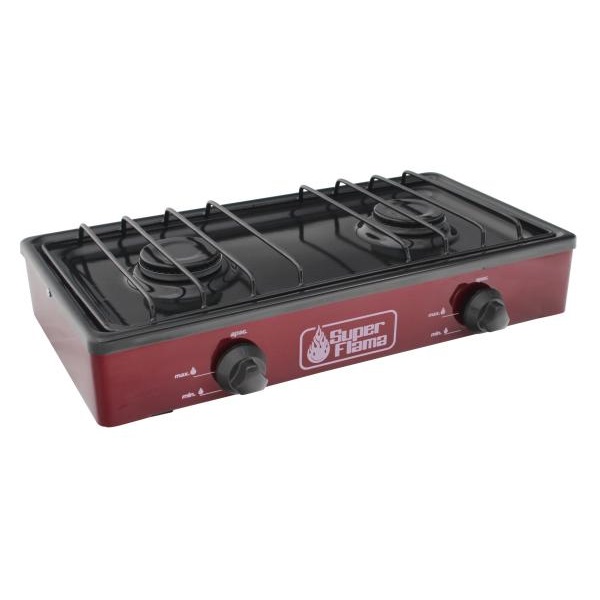 ESTUFA DE GAS DE 2 QUEMADORES CON CUBIERTA PORCELINIZADA Y CUERPO DE LAMINA PINTADA