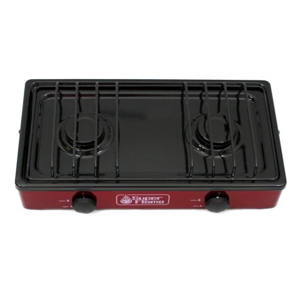 ESTUFA DE GAS DE 2 QUEMADORES CON CUBIERTA PORCELINIZADA Y CUERPO DE LAMINA PINTADA