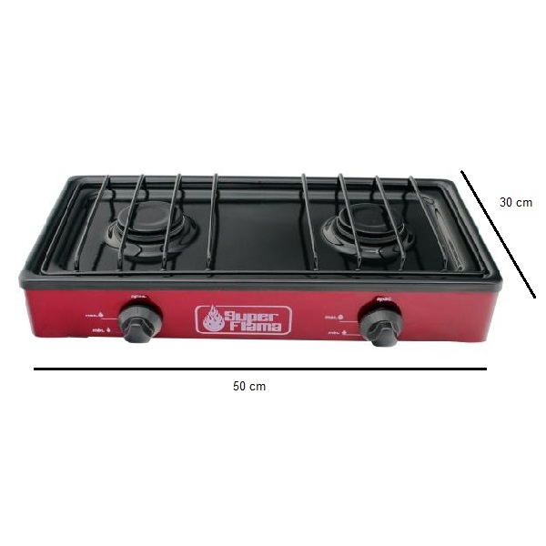 ESTUFA DE GAS DE 2 QUEMADORES CON CUBIERTA PORCELINIZADA Y CUERPO DE LAMINA PINTADA