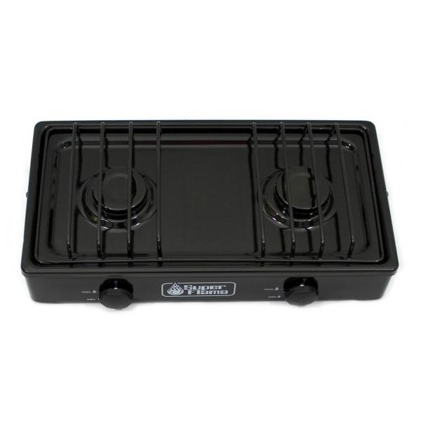 ESTUFA DE GAS DE 2 QUEMADORES CON CUBIERTA PORCELINIZADA Y CUERPO DE LAMINA PINTADA