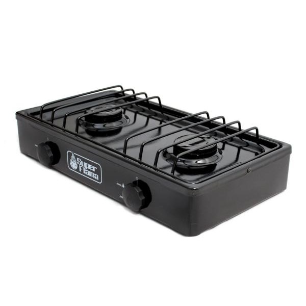 ESTUFA DE GAS DE 2 QUEMADORES CON CUBIERTA PORCELINIZADA Y CUERPO DE LAMINA PINTADA