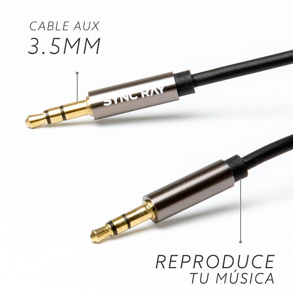 Cable de audio auxiliar de 3.5mm con cabeza de aluminio Negro Sync Ray