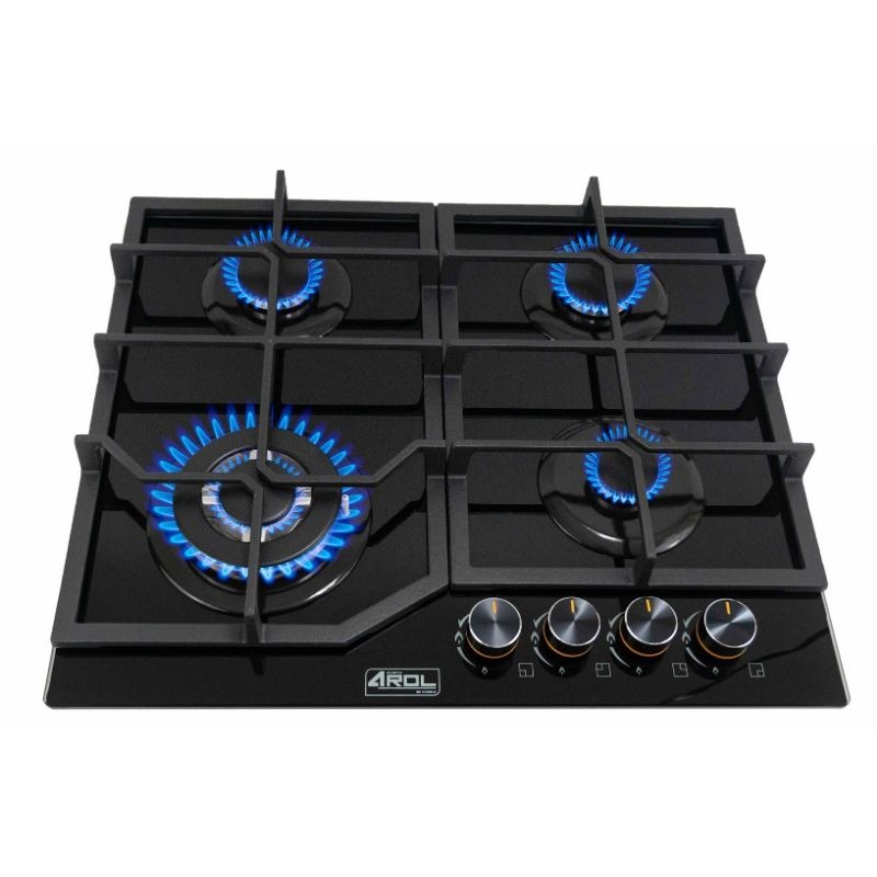 PARRILLA EMPOTRABLE DE GAS 4 QUEMADORES CRISTAL TEMPLADO NEGRO 59CM AR