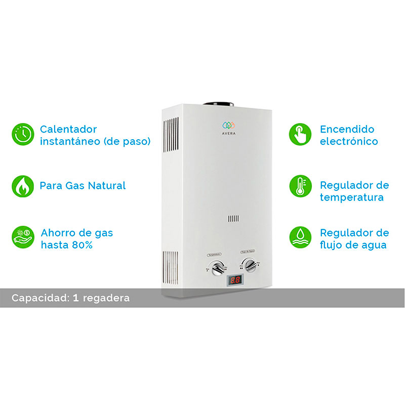 Calentador Boiler de Agua Instantáneo para Gas Natural 1 servicio Avera C6LNAT