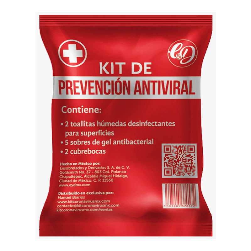 Kit de Prevención Antiviral 2 tapabocas/2 geles antibacterial/2 toallitas
