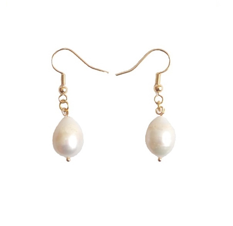 B12 arete barroco perla blanca perlas de hojas chapados en oro gehalten