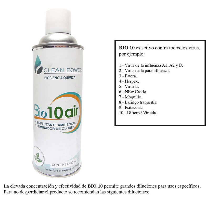 Desinfectante Limpiador Aerosol Lata 400ml Virus Bio 10 Air