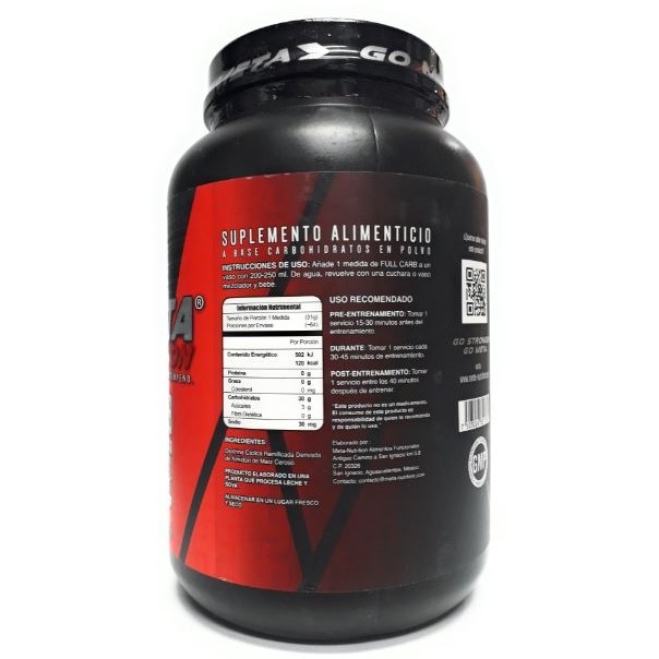 Carbohidratos en polvo, Full Carb, 4.4 libras, Meta Nutrition, sin sabor