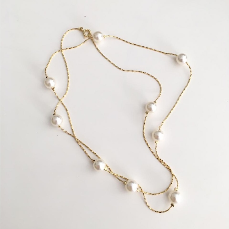 Collar Largo Con Perla -Baño De Oro 18K