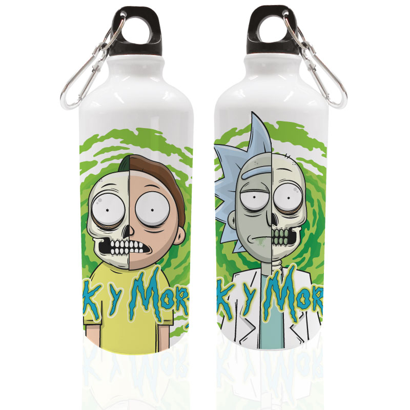 BOTELLA DEPORTIVA DE ALUMINIO DISEÑO RICK Y MORTY PAQUETE DE 2 BOTELLAS DE 600 ML HEROE SHOP 