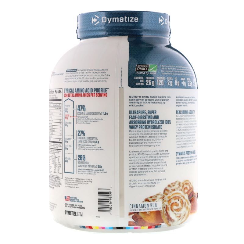 Proteína Iso 100, sabor a Rollo de Canela, 5 libras, Dymatize.
