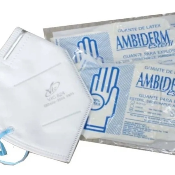 Paquete De Cubrebocas Kn95 + Par De Guantes Ambiderm Blanco