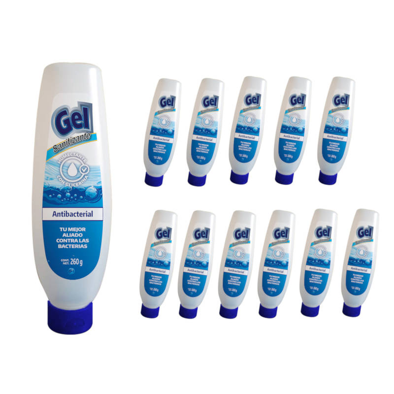 Caja con 12 piezas de Gel antibacterial con alcohol sanitizante 260 g