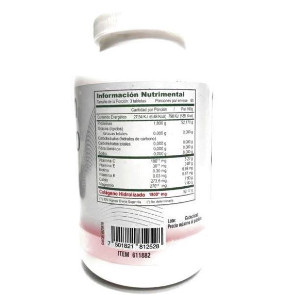 Suplemento Alimenticio, Colágeno Hidrolizado Just Collagen 1800, con 180 tabletas, Olnatura