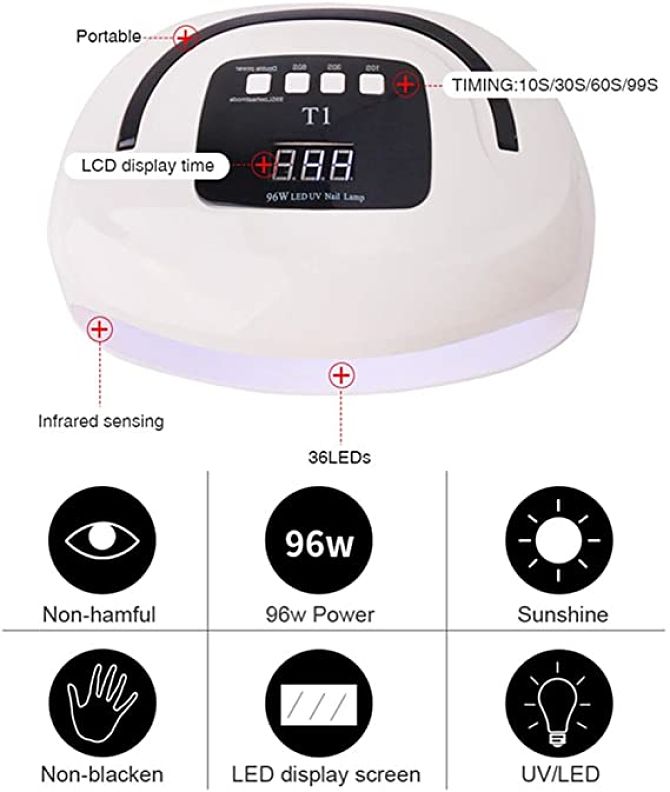 Lámpara De Uñas Led Uv 96w Secador De Uñas Para Dos Manos