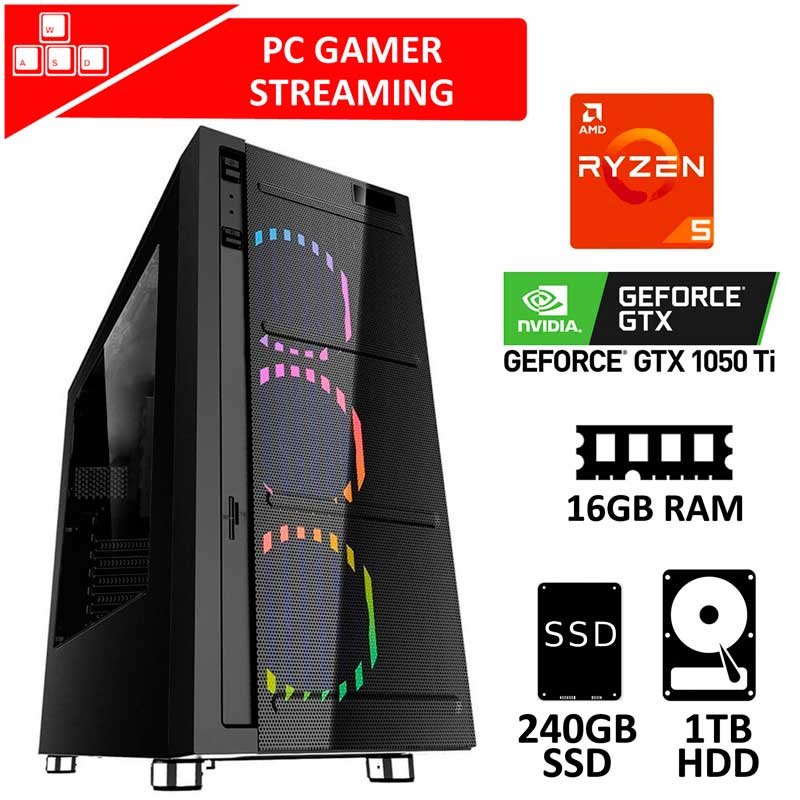 Pc Gamer Xtreme Streaming NVIDIA GeForce GTX 1050 Ti RYZEN 5 2600 16GB 240 SSD 1TB 