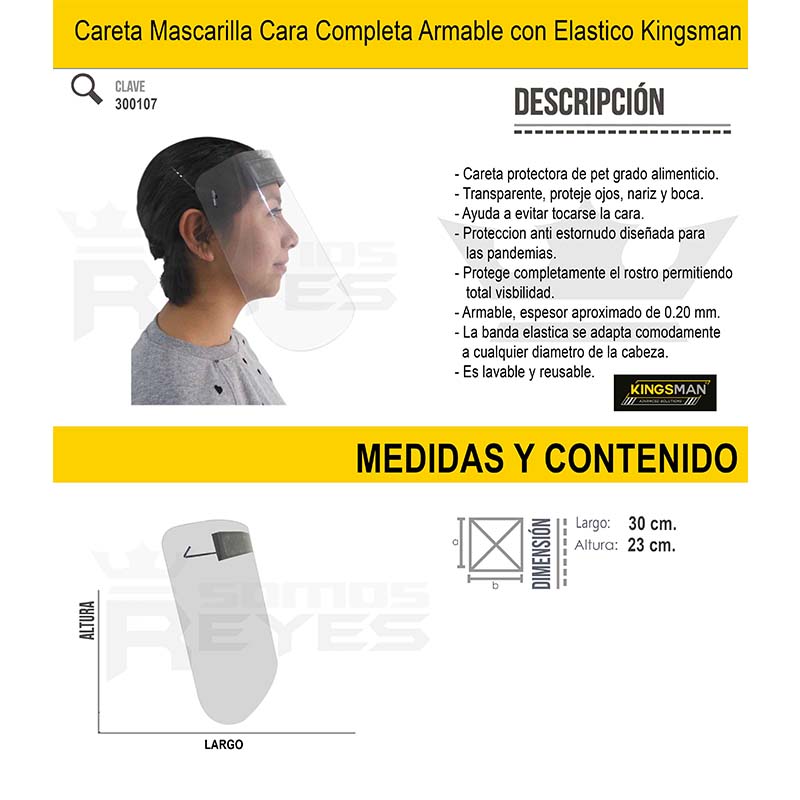 Careta Mascarilla Completa Cubre Cara Boca Ojos Con Elastico